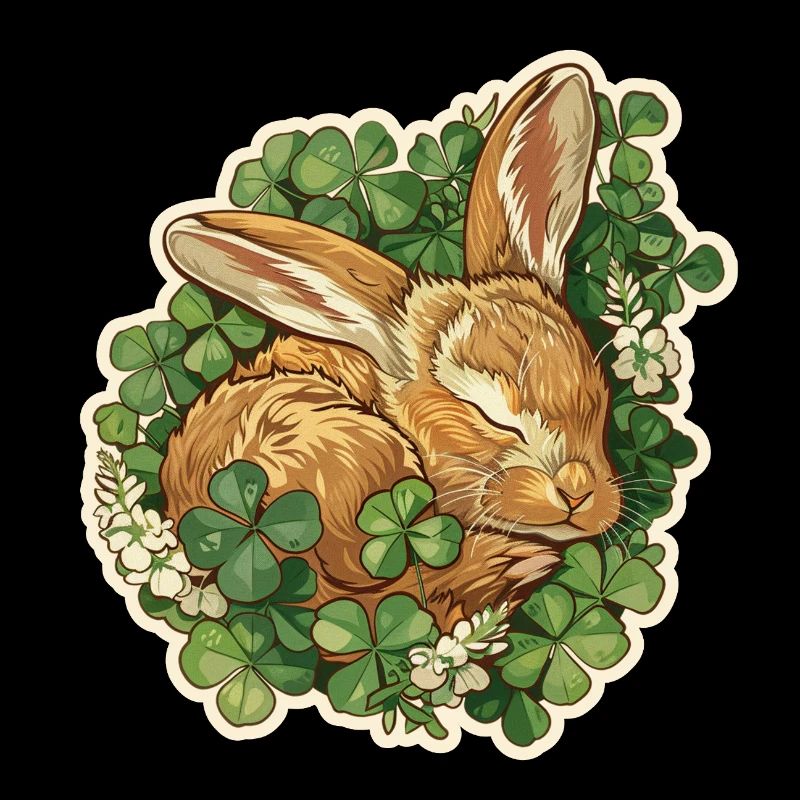 Sleeping bunny in clover Easter motif