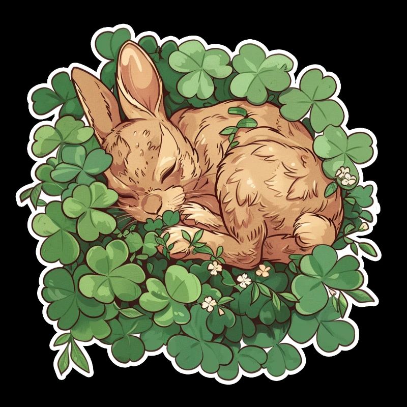 Sleeping bunny in clover Easter motif