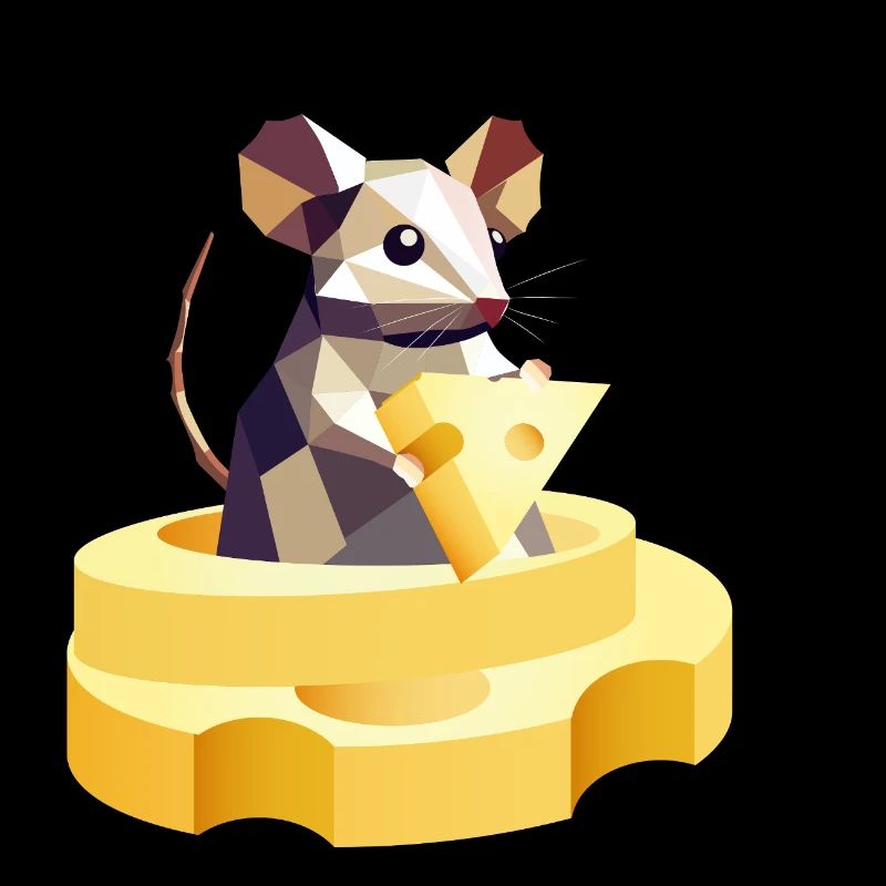 Verspielte Maus die ein großes Stück Käse hält