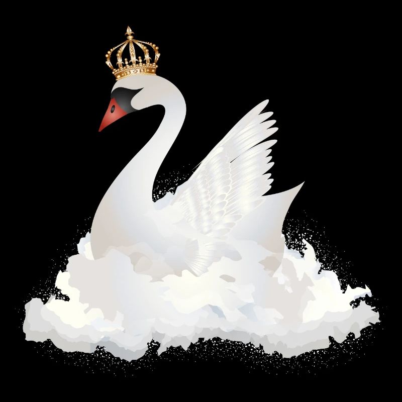 dreamlike swan in the clouds with a crown