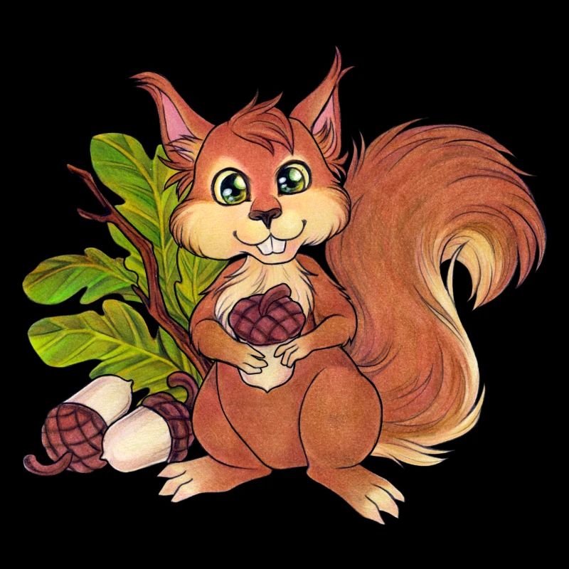 Niedliches Einhörnchen Mit Eicheln im Wald