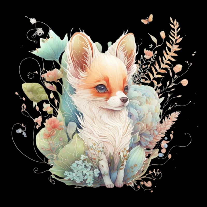 Renard Aquarelle Fleurs