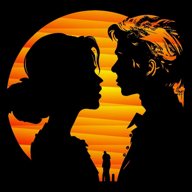 Silhouette d’amoureux devant le soleil - DIGITAL