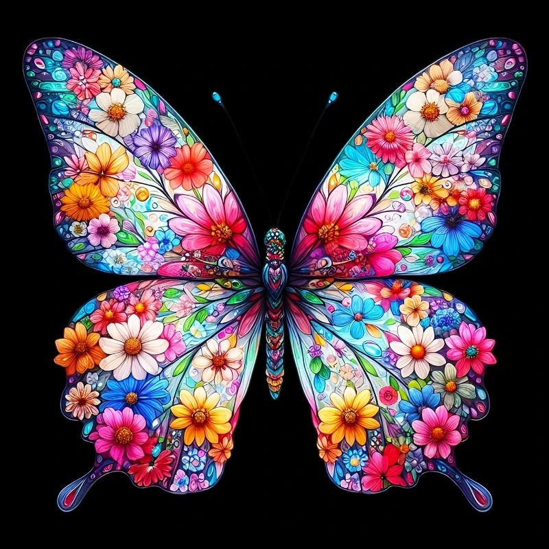 Papillon décoré de fleurs