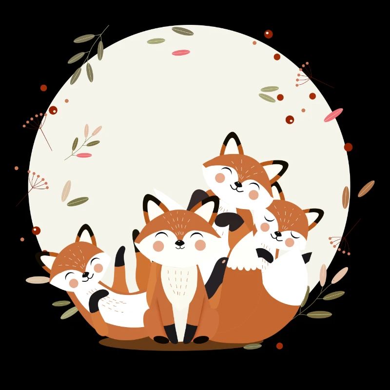 Happy fox family–Harmonious forest animal design