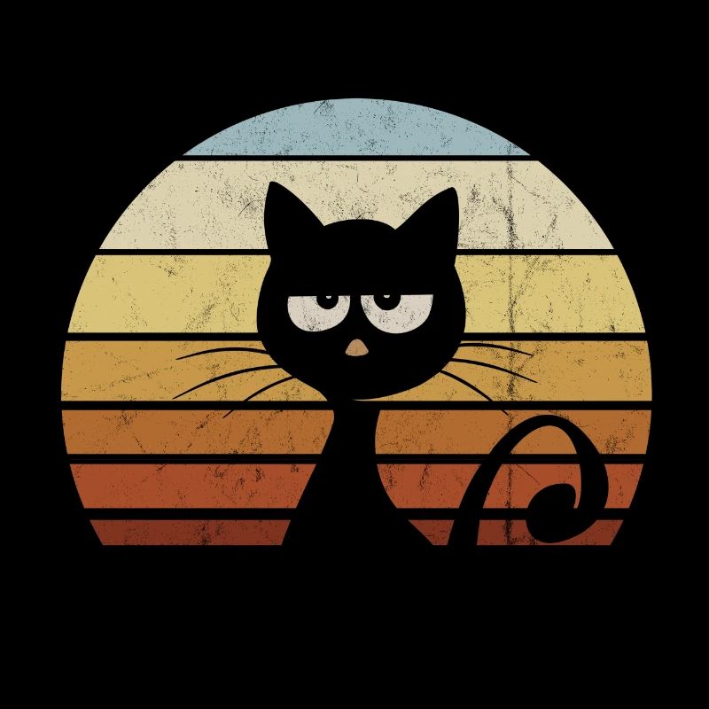 Grumpy Retro Cat Vintage Sunset Silhouette