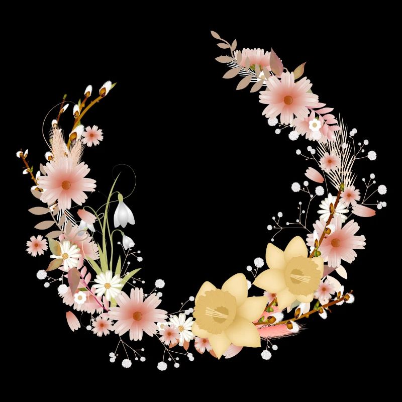 Floral wreath spring daffodils and palm catkins