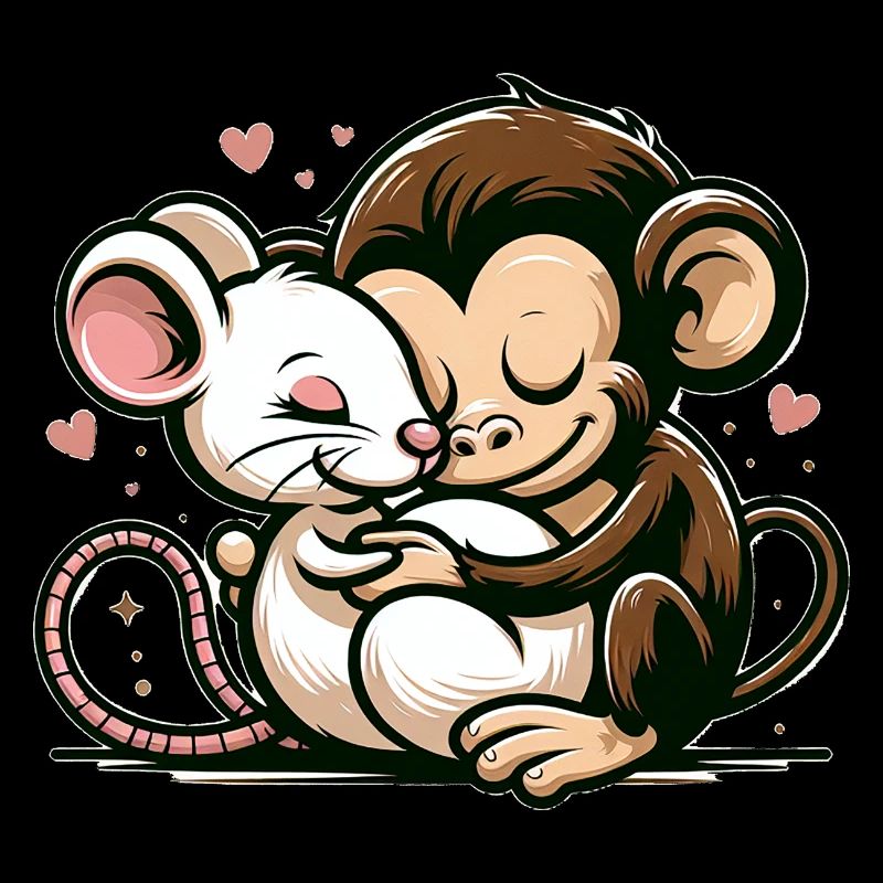 Cuddling Monkey And Mouse In Love