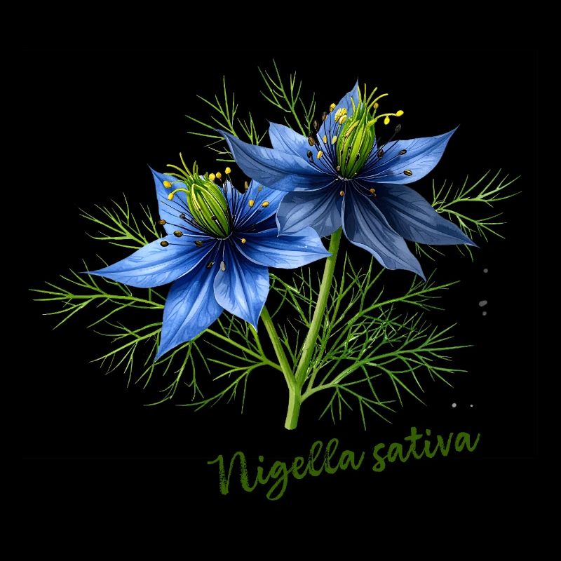 Nigella sativa - botanical illustration
