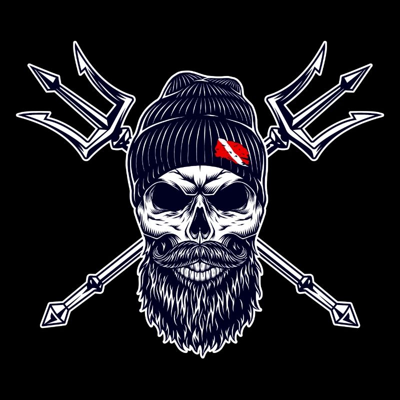 Bearded Diver Trident Flag Diving on Cap