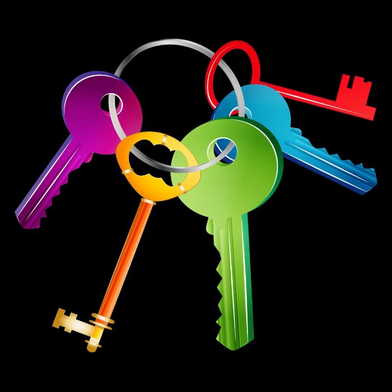 Brightly coloured keychain with key