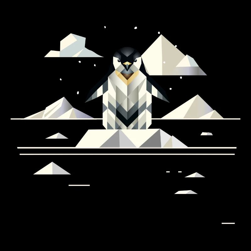 Eleganter Pinguin in geometrischer Eislandschaft
