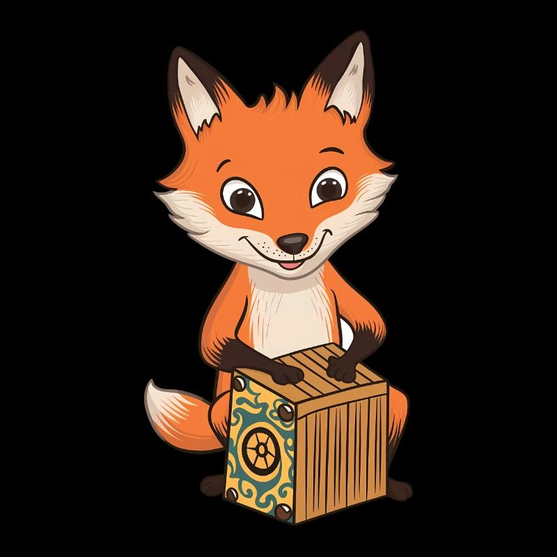 Fuchs spielt Cajon-Instrument als Geschenk