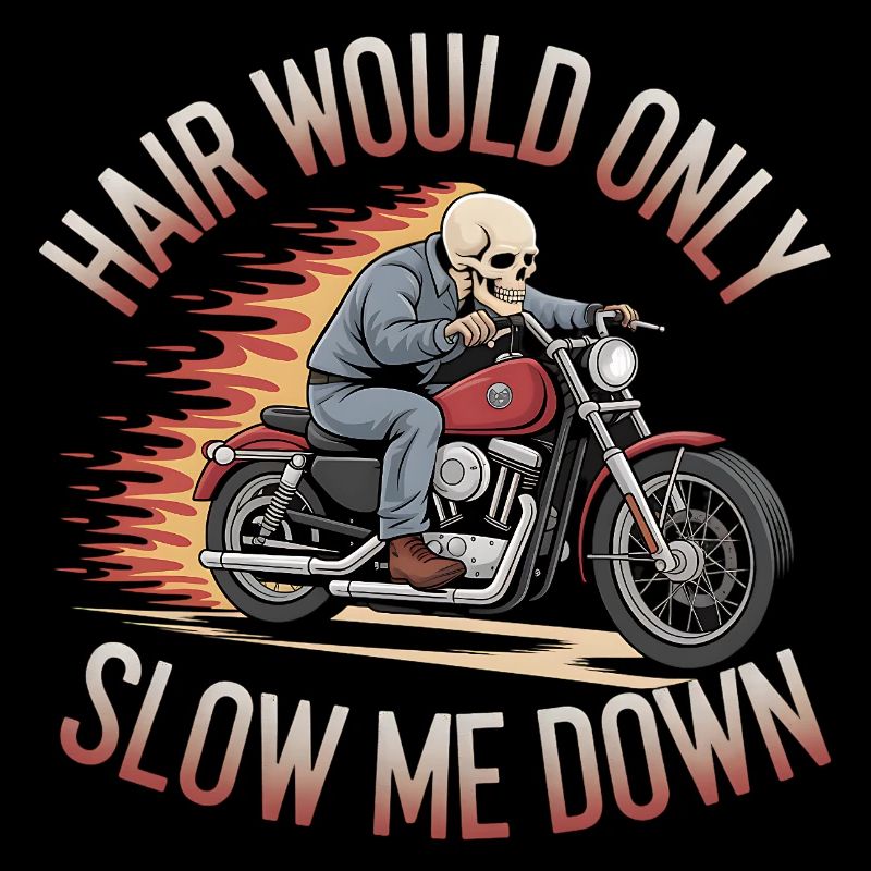 Bald Biker Skull Motorcycle Rider Funny Graphic