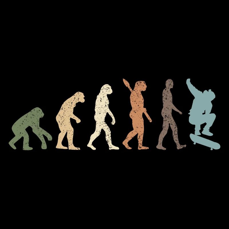 Funny Retro Evolution Of Man Skateboard