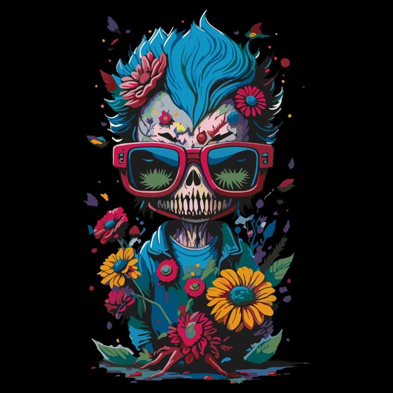 Zombies illustration with sunglasses and flowers