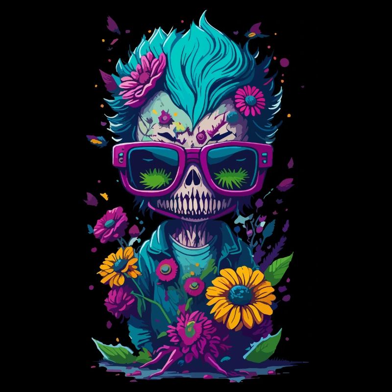 Zombies illustration with sunglasses and flowers