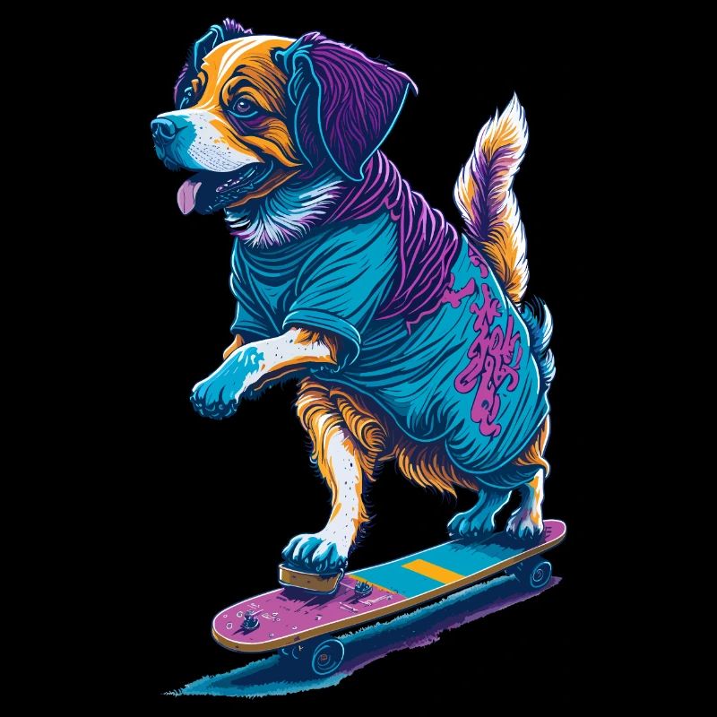 Illustration d’un chien sur une planche à roulettes