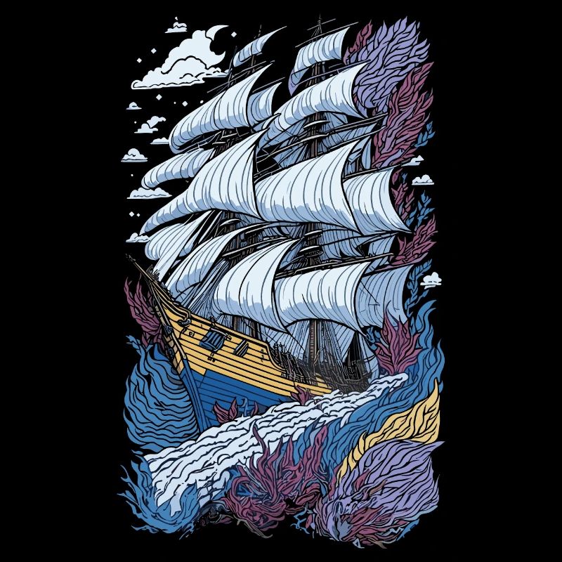 Sailing Ship Line Art Illustration