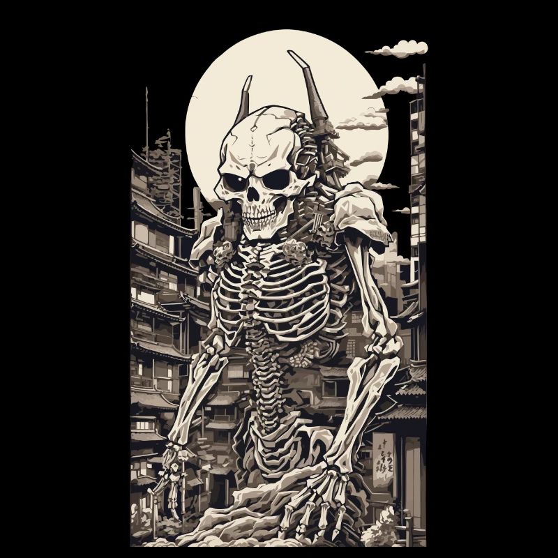 Edo Japan Yokai Skeleton Ukiyo-E Artwork
