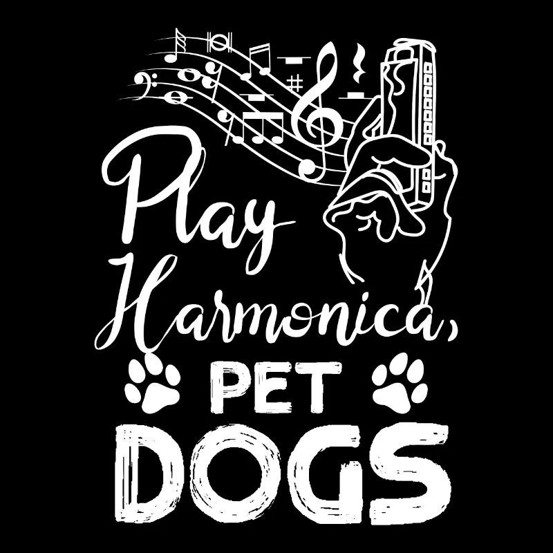Dog owner harmonicist play harmonica pet dogs