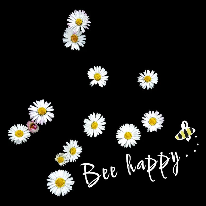 Bee happy, bee, daisy, flowers