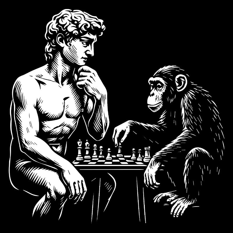 David Michelangelo plays chess with monkey