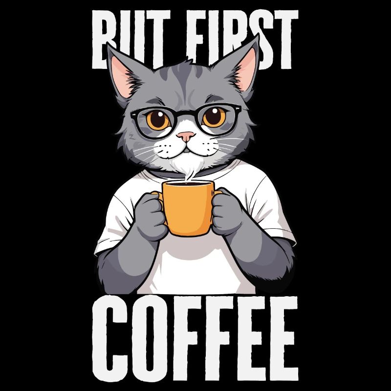 But First Coffee - Coffee Drinking Cat