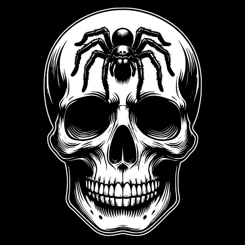 Skull mit großer Spinne auf der Stirn