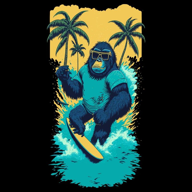 Surf-Gorilla: Das Retro Wave Illustration