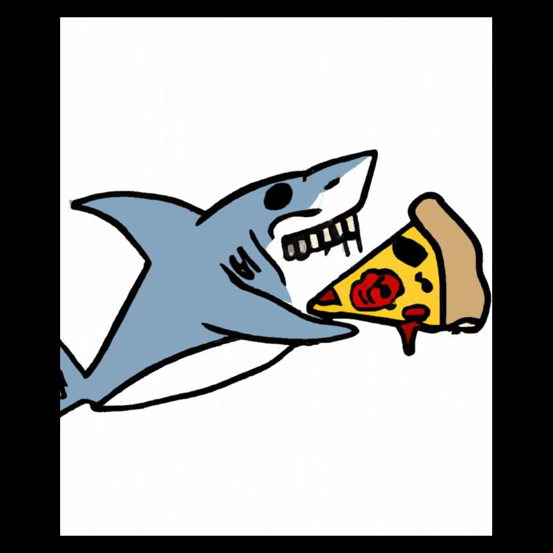 Grand requin blanc Squin mange une pizza