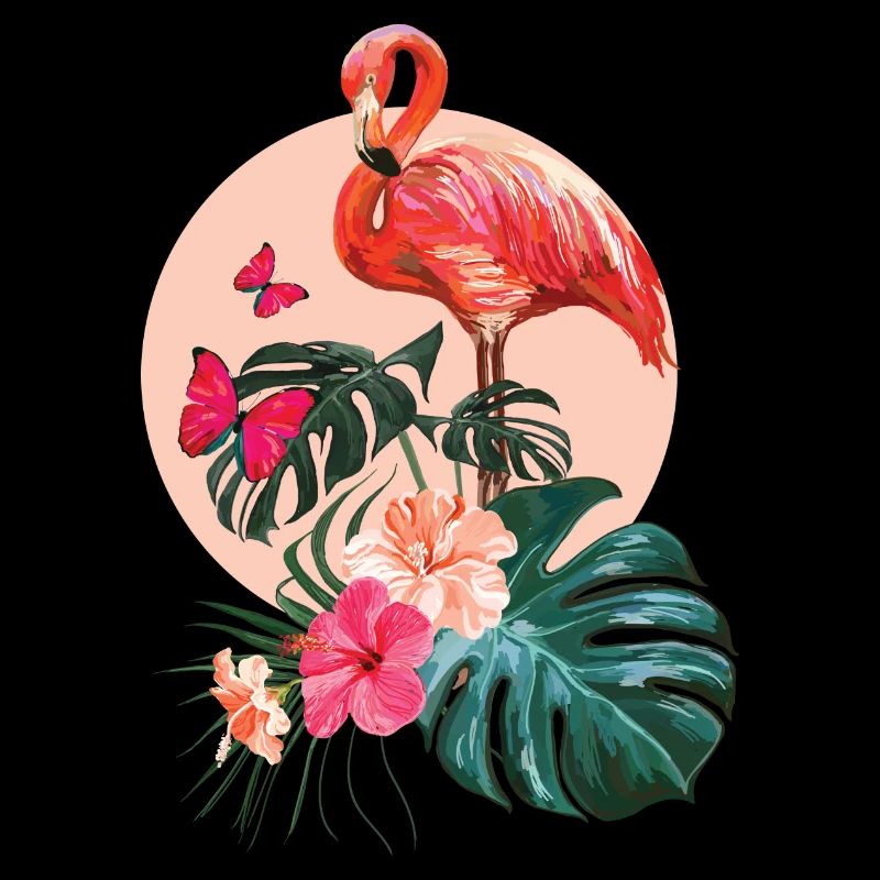 Flamingo and Monstera Deliciosa