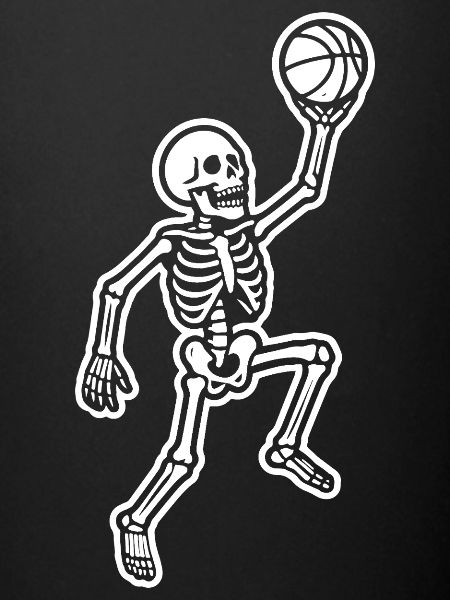 skeleton plays basketball