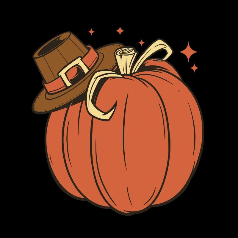Pumpkin With Pilgrim Hat Cute Thanksgiving