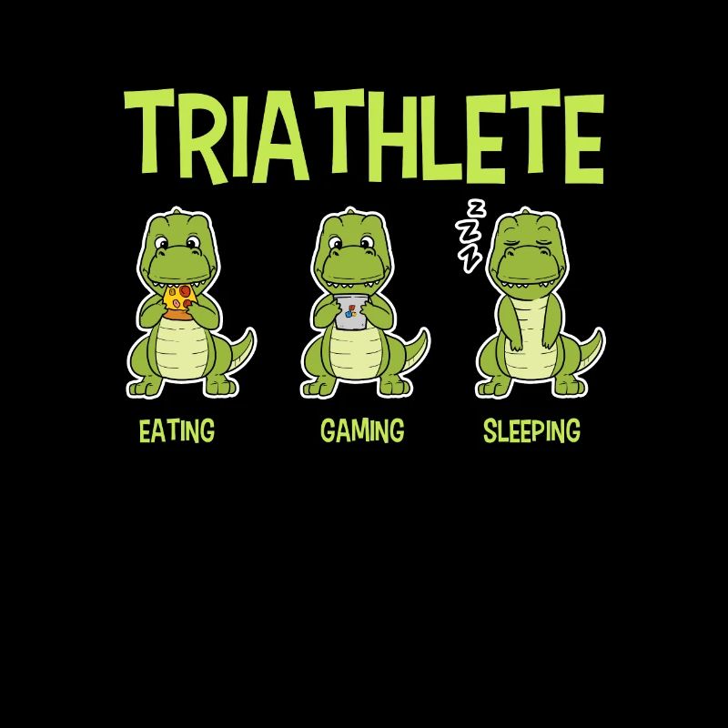 Triathlet Dinosaurier T-Rex Essen Spiel Schlaf