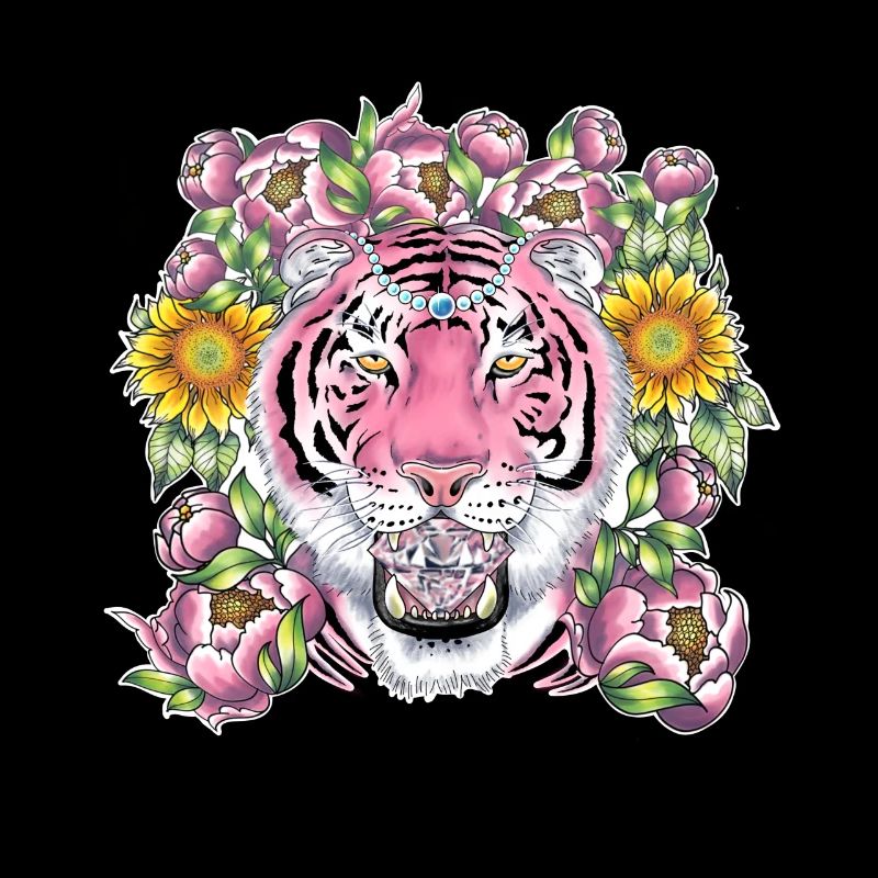 Tigre rose diamant princesse fleurs chat tigre