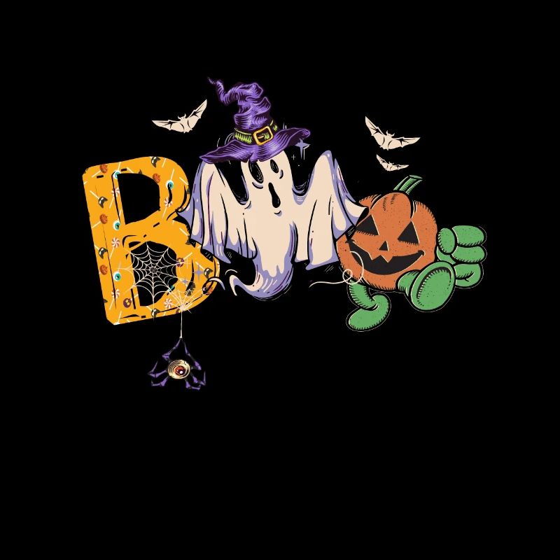 Boo Halloween Bat Pumpkin Ghost and Spiders