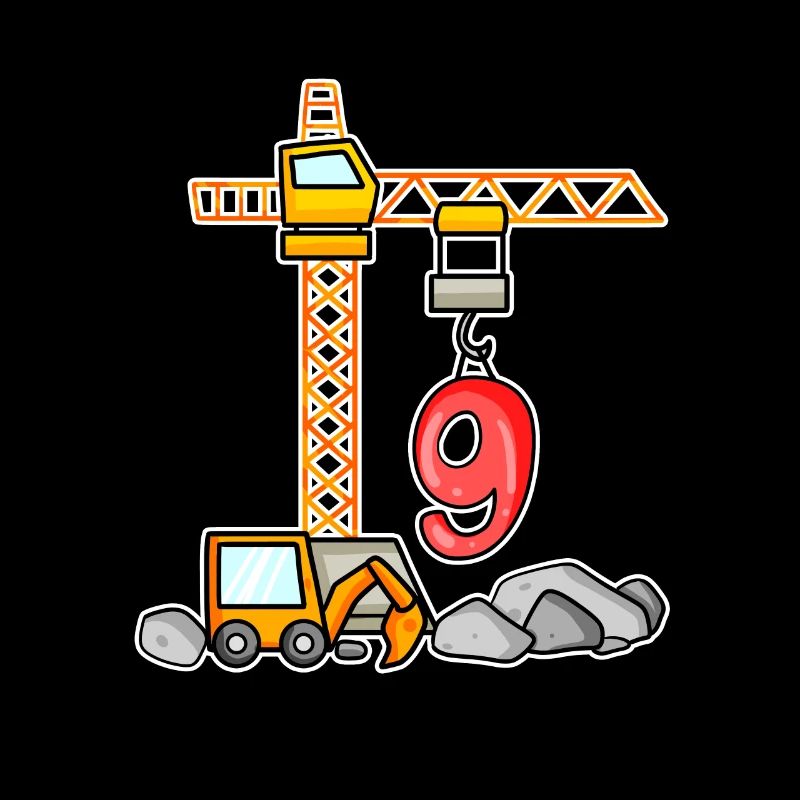 9. Geburtstag 9 Jahre Kran Baustelle Bagger Junge