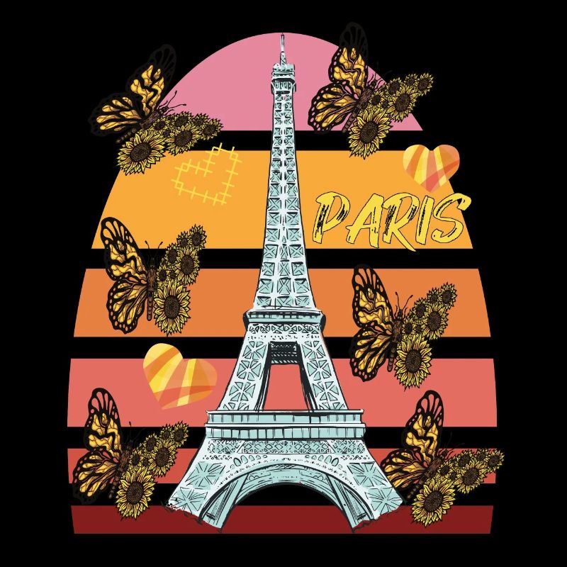 Eiffel Tower Retro Butterfly Paris Hearts Frank