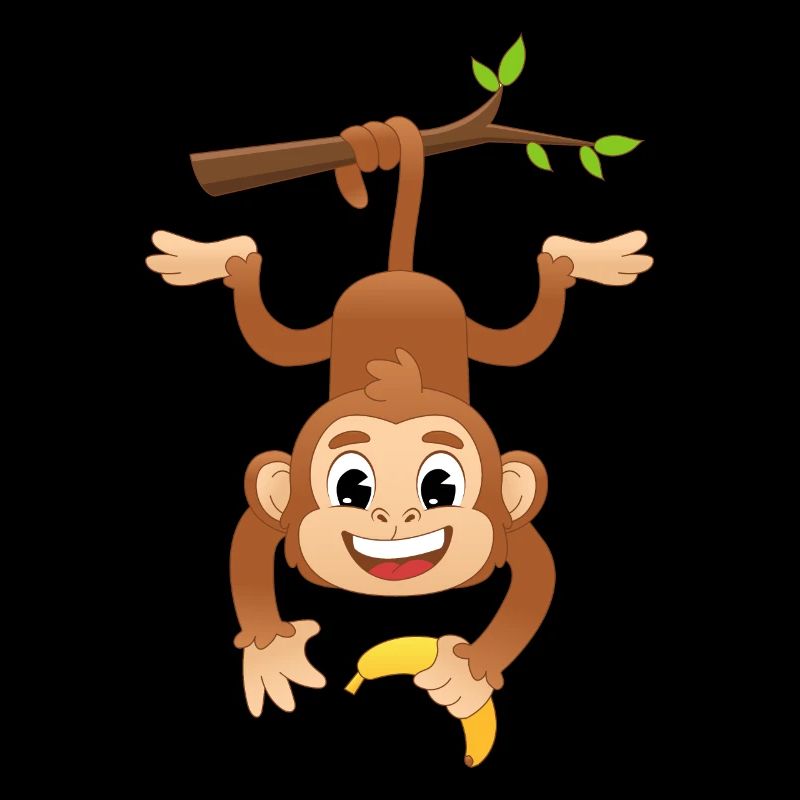 Affe am Ast mit Banane / Lustiger Affe / Tiere