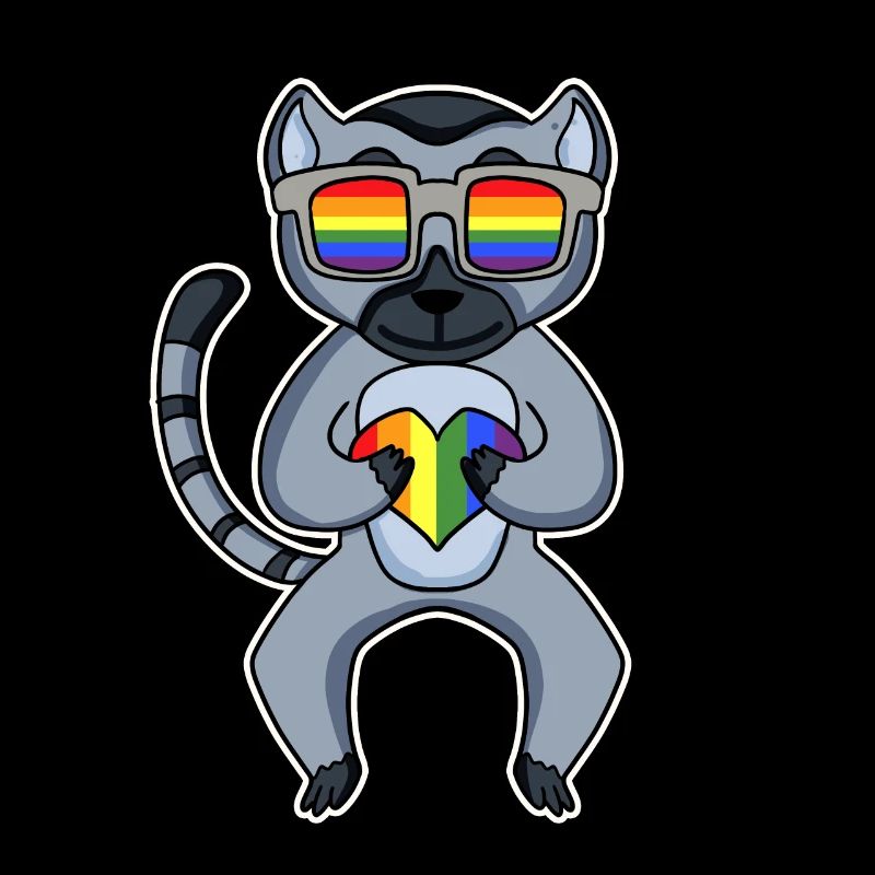 Regenbogen - Lemur mit Brille und Herz