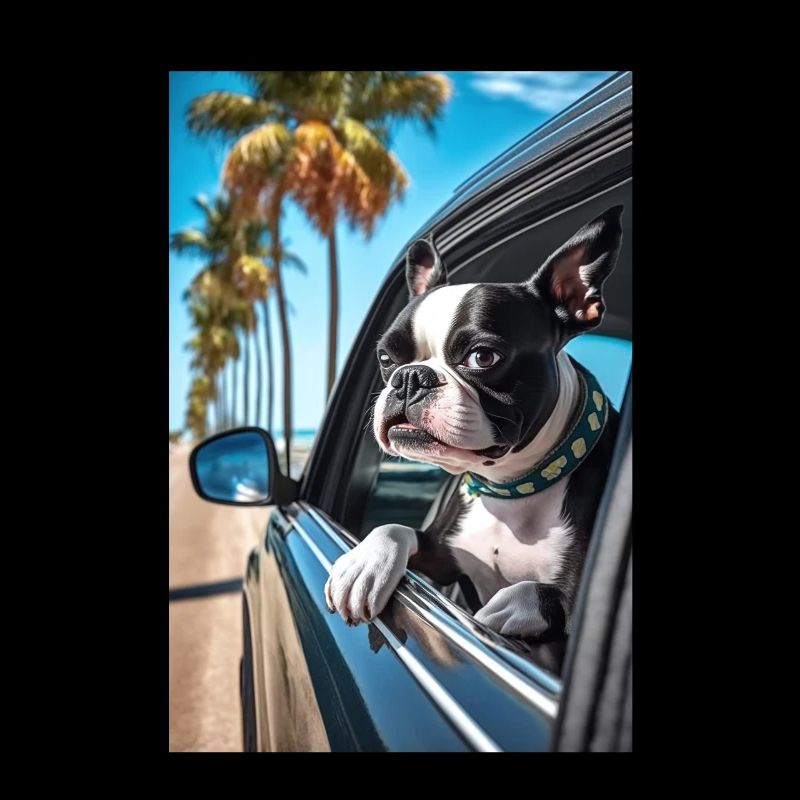 Boston Terrier Sunglasses Beach Palm Summer