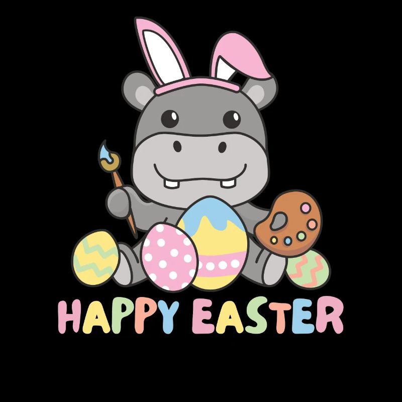happy easter sweet hippo Easter with Easter eggs