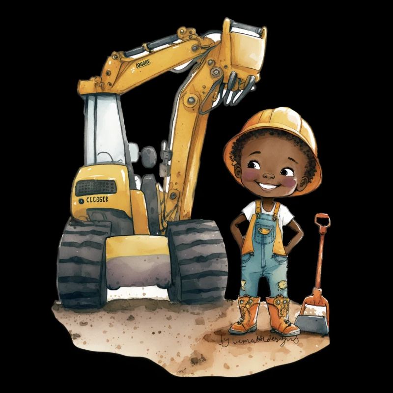 Kleines Bauarbeiter Mädchen mit Bagger