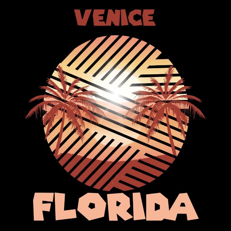 Retro Venice Florida Palm Trees Ocean Surfing