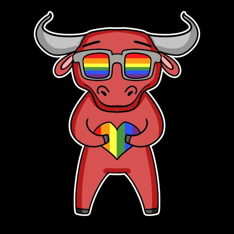 Regenbogen - Stier mit Brille und Herz