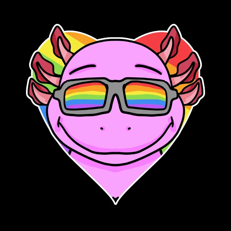 Regenbogen - Axolotl mit Brille und Herz