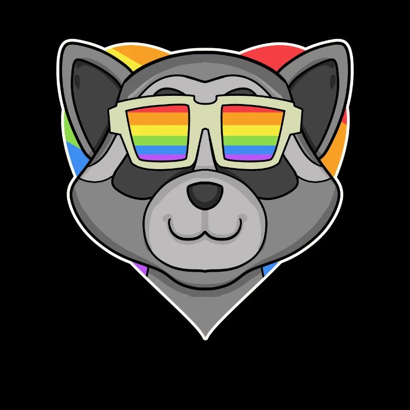 Regenbogen - Waschbär mit Brille und Herz