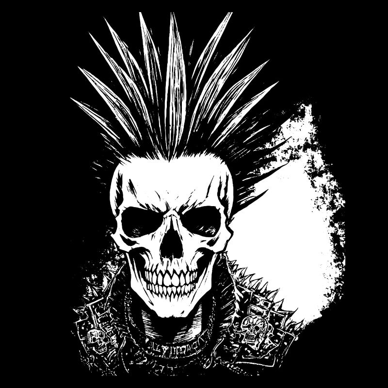 Crâne de fan d’horreur avec jeu de mots Mohawk Crazy Punkrocker