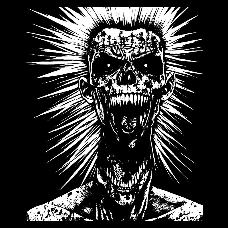 Crâne de fan d’horreur avec jeu de mots Mohawk Crazy Punkrocker
